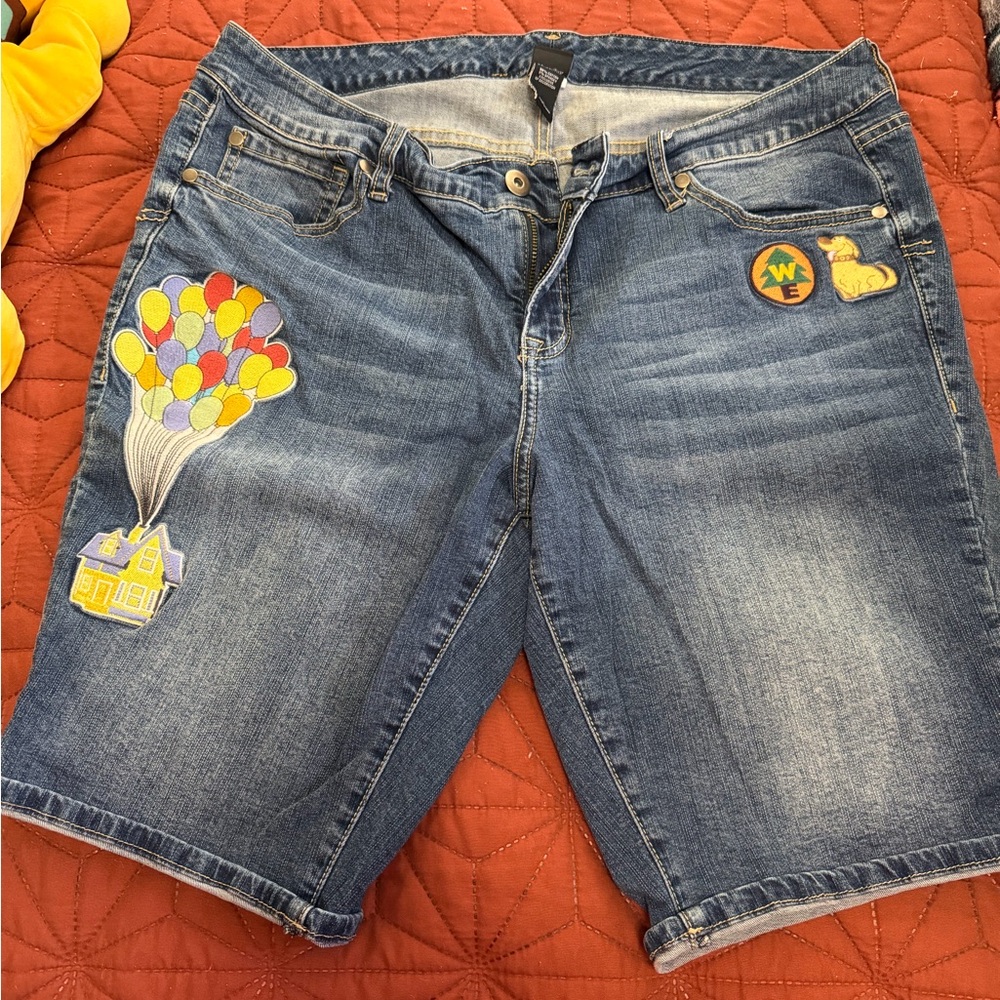 Disney Up Patch Jean Shorts with Colorful Balloon Appliqué